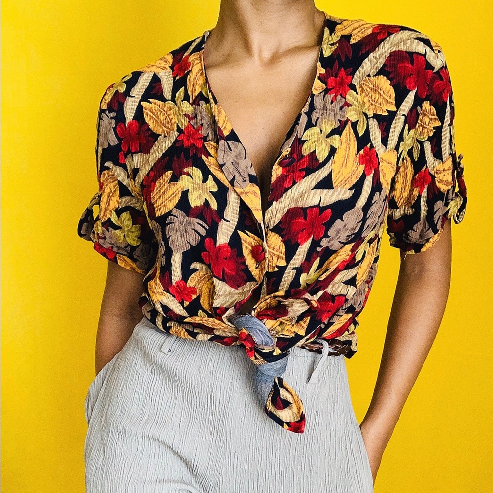 Leave him on red vintage blouse